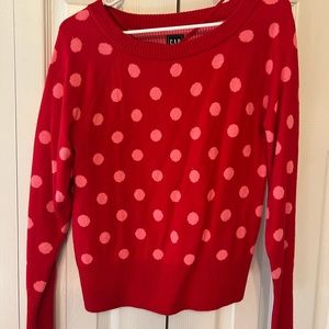 GAP red with pink podia dot sweater. Brand new. Size small